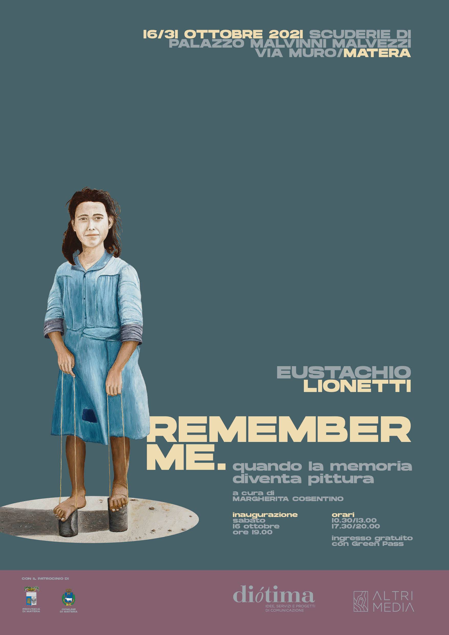 "Remember me - Quando la memoria diventa pittura": inaugurazione della mostra di Eustachio Lionetti il 16 ottobre a Matera nelle scuderie di Palazzo Malvinni Malvezzi