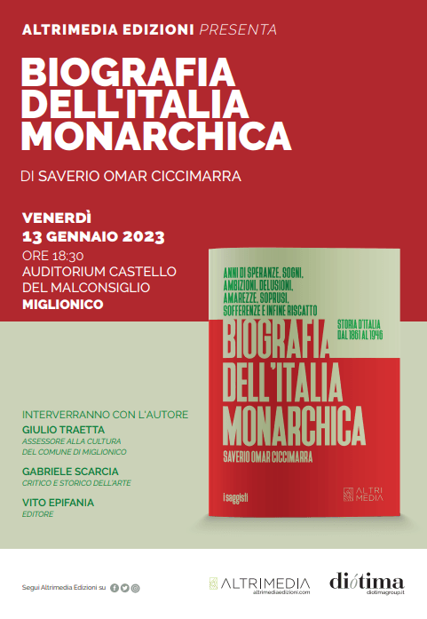 “Biografia dell’Italia monarchica. Storia d’Italia dal 1861 al 1946” di Saverio Omar Ciccimarra: presentazione a Miglionico, auditorium del Castello del Malconsiglio, venerdì 13 gennaio
