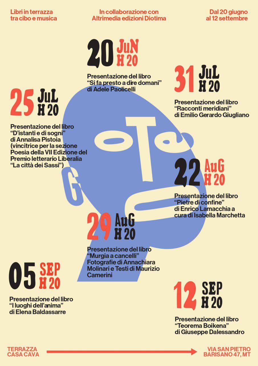 “Note, Gusto, Parole”, dal 20 Giugno al 12 Settembre cartellone estivo Libri in terrazza